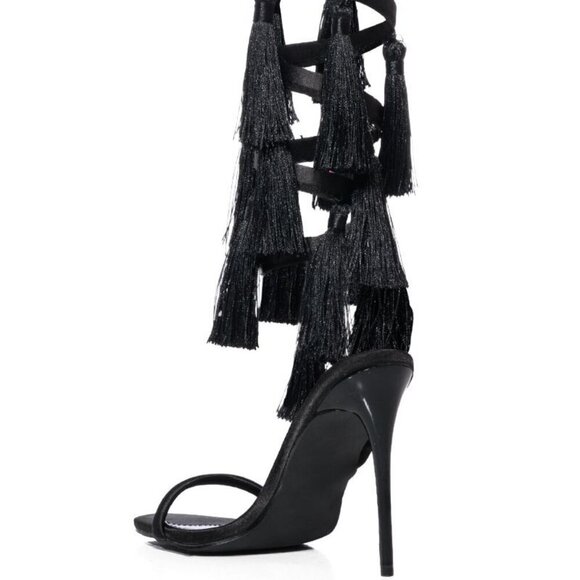 AZALEA WANG " ANGELIC MAZE "  BLACK FRINGE SANDAL(BRAND NEW !!!!!!!!!!! - Picture 3 of 5